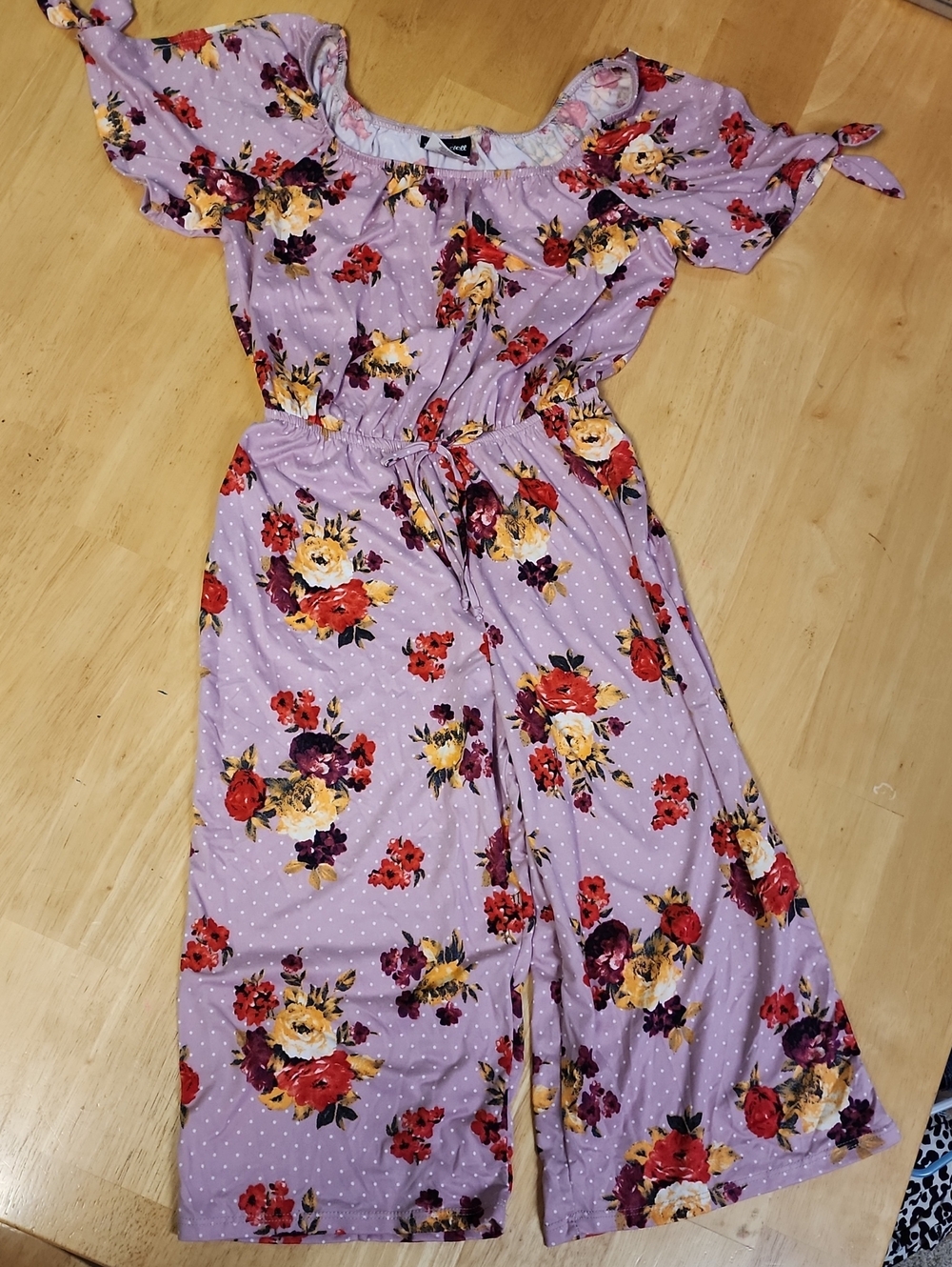 Paper Doll Girls Lavender Floral Wide Leg Jumpsuit Size 12 EUC